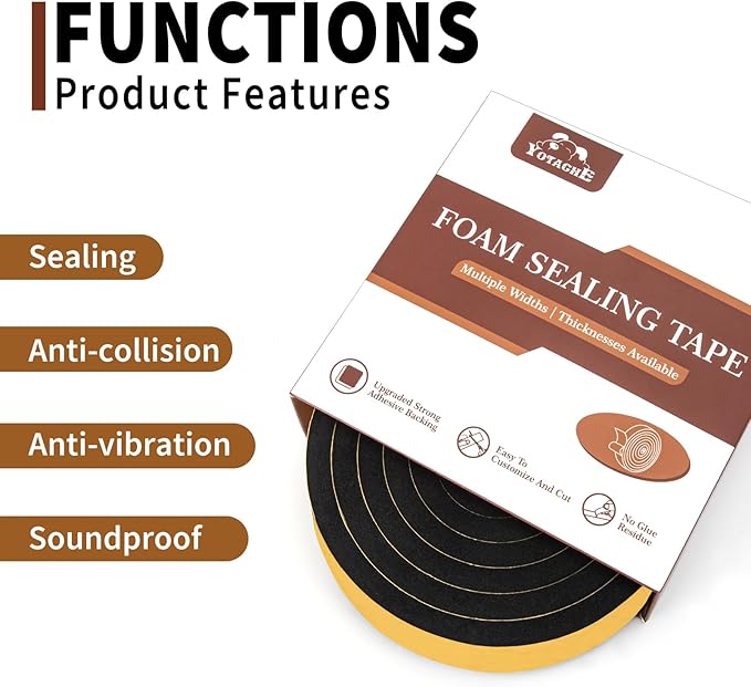 Yotache Self Sticking Foam Insulation Tape 2" W X 3/8" T (New Adhesive Craft), Weather Strip Seal for RV, Air Conditioner Window, Automotive, Garage Door, 6.5 Ft Length