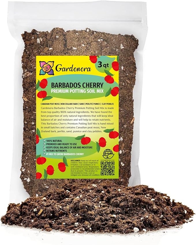 GARDENERA Barbados Cherry Plant Potting Soil - Enhance Fruiting and Health with Professional Grade Nutrient-Rich Mix - 3 Quart