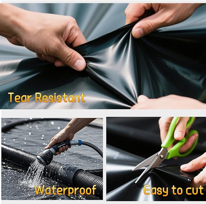 Pond Liner 13x 13ft 20mil Pond Liners for Outdoor Ponds，Waterproof Liner for Fish Ponds for Outside、 Pool、Water Features、 Fountains、Waterfall and Water Gardens，Pond kit，Black