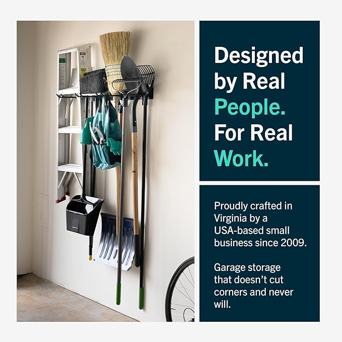 StoreYourBoard Wall-Mounted Rack With 4 Garage Hooks – Heavy-Duty Steel Holder Garage & Garden Storage for Shed, Workshop, or Home Organization – For Rakes, Shovels, Tools & More – 1 Pack, Mud
