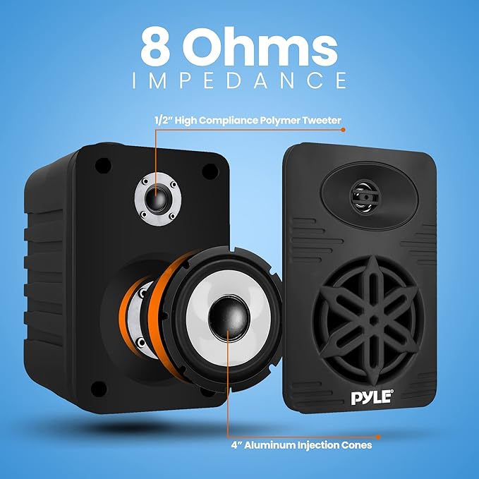 Pyle Indoor Outdoor Speakers Pair - 300 Watt Dual Waterproof 4” 2-Way Full Range Speaker System w/ 1/2” High Compliance Polymer Tweeter - in-Home, Boat, Marine, Deck, Patio, Poolside - PDWR45BK