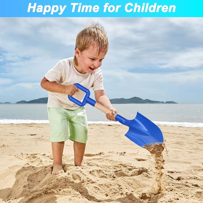 16'' Long Kids Beach Shovels Sand Spade Toys Gardening Tools with Wooden Handled, ABS Plastic Sturdy Scoop for Shoveling Digging Sand Snow Sandbox Backyard Summer Travel (3PCS - Blue Green Red)