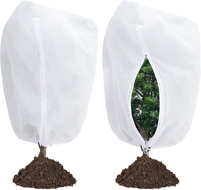 2-Pack Plant Covers Freeze Protection 78" x 89" 2.2 oz, Large Size Bag Frost Cloth Plants Jacket Drawstring and Zipper Tree Cover for Outdoor Plants, Shrub Potted Plants Winter