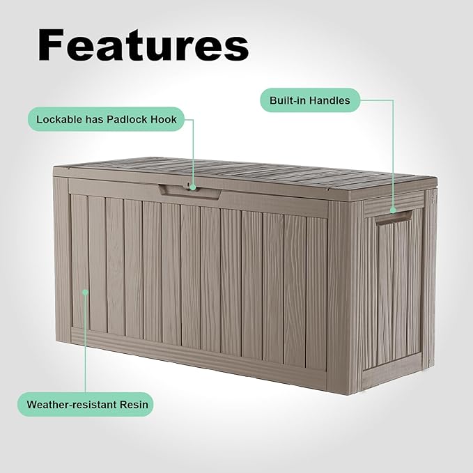 DRATO 80 Gallon Large Deck Box, Outdoor Storage Box for Patio Furniture, Patio Cushions, Gardening Tools, Pool Supplies 480lbs Weight Capacity,Waterproof Resin Storage Boxes