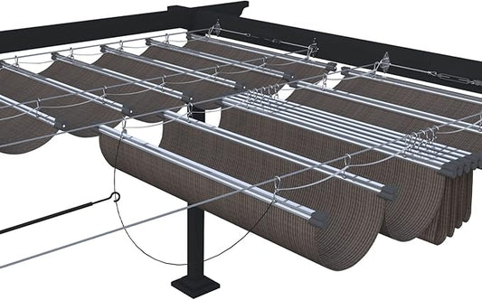ECOOPTS 4'x17' Retractable Wave Sun Shade Canopy Pergola Cover Shade Sail Awning for Patio Porch Garden Yard Deck Outdoor (Brown)