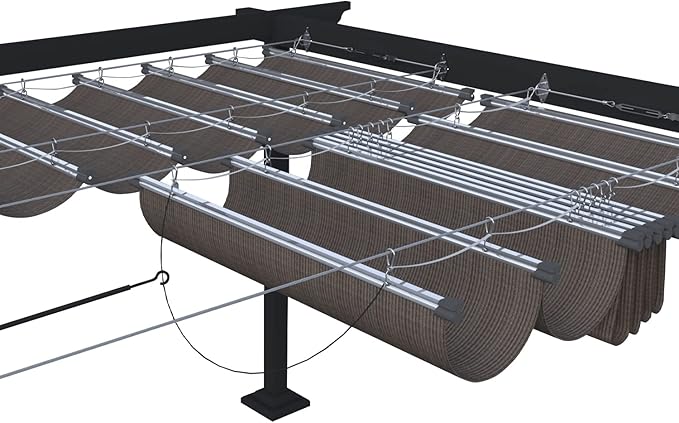 ECOOPTS 7'x11' Retractable Wave Sun Shade Canopy Pergola Cover Shade Sail Awning for Patio Porch Garden Yard Deck Outdoor (Brown)