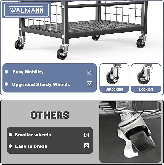 WALMANN Garden Tool Organizer with Wheels for Garage, Rakes/Shovels/Yard Tools Storage Stand for Garden, Shed, Indoor/Outdoor Long-Handled Tools Rolling Cart