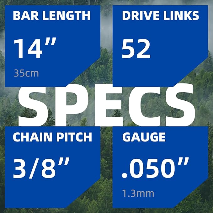 14 Inch Chainsaw Guide Bar and Chain 52 Drive Links, 3/8" LP Pitch, 050" Gauge, 14-Inch Replacement Chainsaw Chains Fits Craftsman, Echo, Poulan, Ryobi (1 Bar+ 3 Chains)