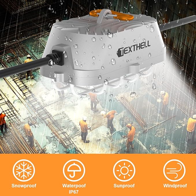 100ft LED Construction String Lights 300W Super Bright 30000LM Work Lights String Connectable Design for Workplace, Warehouse, Garage, RV, Indoor and Outdoor Weatherproof Temporary Lighting
