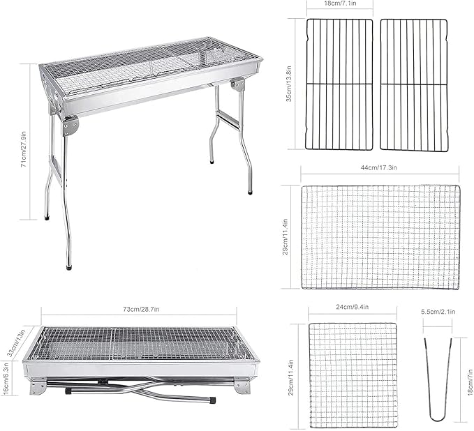 Charcoal Grill, Barbecue Grill Stainless Steel BBQ Smoker Barbecue Folding Portable for Outdoor Cooking Camping Hiking Picnics Backpacking Large