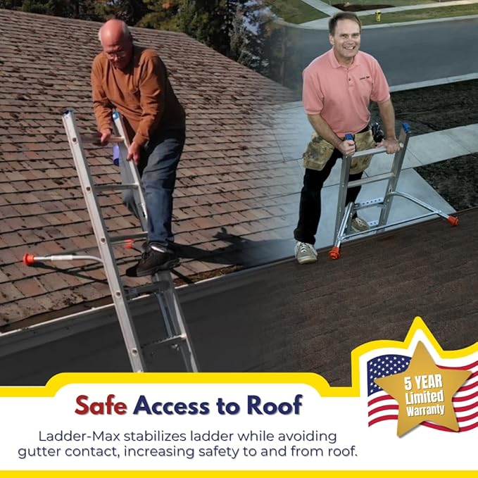 Stabilizer - Extension Ladder Stabilizer for Roof and Wall - Gutter Protector Attachment Hooks to and fits Most Ladders - Stability and Safety - Heavy Duty Ladder Standoff Tool