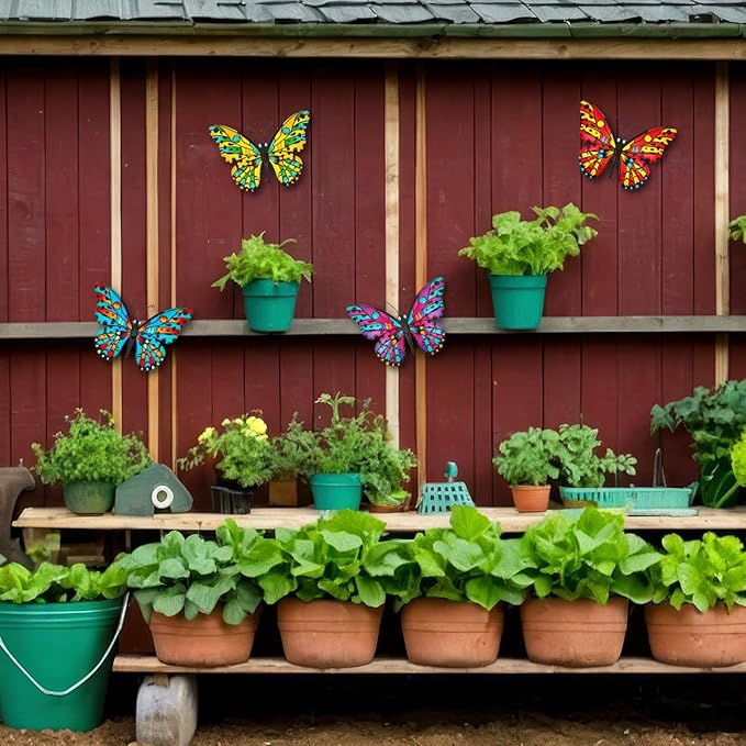 Metal Butterfly Wall Decor - 9.6" Outdoor Fence Wall Art Decor, Hanging for Garden Yard Living Room Bedroom Patio Balcony,Gift for Family Friends(4 Pack)