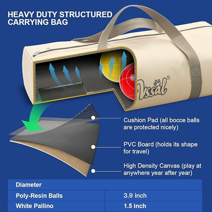 100mm Bocce Ball Set Regulation Size and Weight with 8 Resin Bochie Balls, Pallino, Carrying Bag, Measuring Rope, Gift for Family Backyard Lawn Yard Beach Bocci Games (Multi Colors, 2-8 Players)