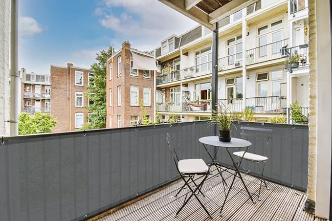 SUNLAX 3.3'x19.7' Dark Grey Balcony Privacy Screen Fence Windscreen Cover Fabric Shade Netting Mesh Cloth with Grommets UV Protection for Patio, Backyard, Porch, Railing Shield 90%