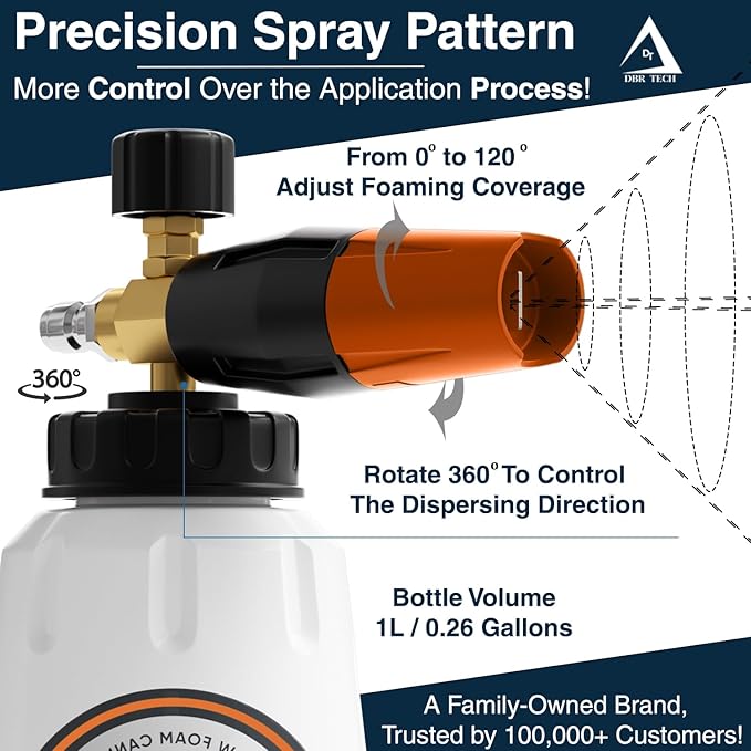 Foam Cannon for Pressure Washer, 1.1mm Orifice, 1000-4000 PSI, 1/4 Inch Quick Connector, Wide Neck and Adjustable Spray, Heavy Duty Car Snow Foam Blaster for Superior Foaming & Deep Clean, Orange
