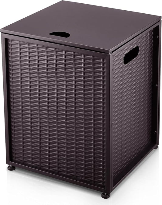 Propane Tank Cover Table for Gas Fire Pits - 20 lbs Propane Tank Storage Side Hideaway Table for Gas Fire Pit, Grill, Griddle, and Propane Stoves (Brown)