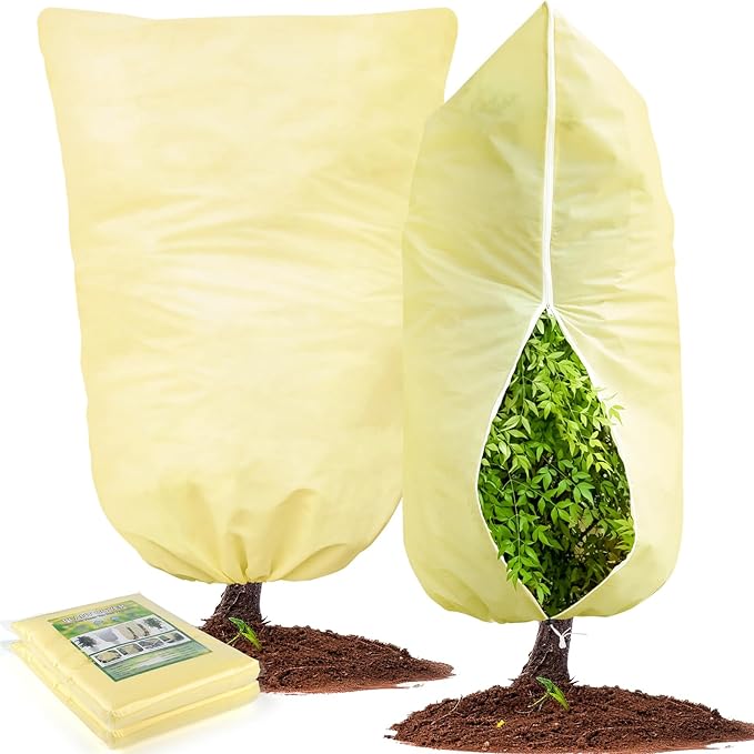 2 Packs Plant Covers for Winter 80x120cm, Shrub Covers for Winter, Plant Cover Freeze Protection, Cold Frost Protection Cover with Zipper Drawstring(80gsm)