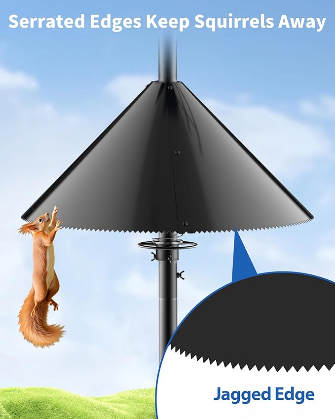 Squirrel Baffle for Bird Feeder Pole - Bird Feeder Baffle with Steel Spring Motion for Better Defense, Polycarbonate Extra-Thick Squirrel Guard for Outside Pole Mount, 19 Inch, Metal Buckle