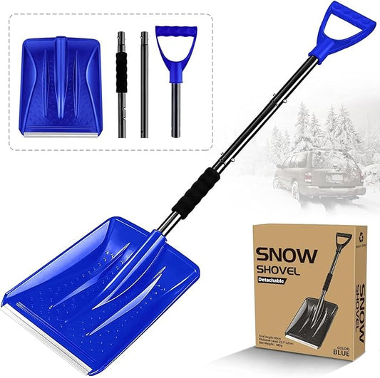 Snow Shovel, New Upgrade Snow Shovels for Car Driveway Snow Removal, Lightweight Portable Adjustable Large Capacity Shovel Perfect for Garden and Emergency(Blue)