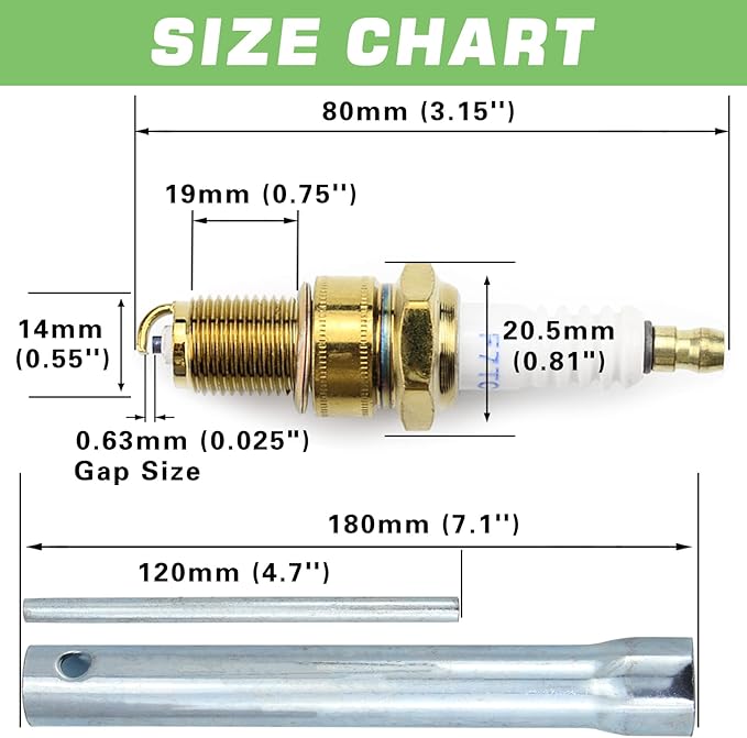4pcs F7TC Spark Plugs GX120 GX160 GX200 GX240 GX270 GX340 GX390 Sparkplugs with Wrench for 4-Stroke Engine Generator Lawnmower Chainsaw Tractor Water Pump Rototiller Go Kart Mini Bike