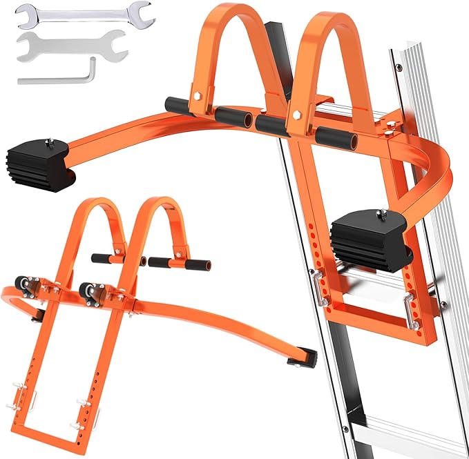 2 in 1 Ladder Hooks for Roof Ridge Heavy Duty Steel Ladder Roof Hook with Rubber Grip T-Bar for Damage Prevention, Extension Ladder Stabilizer 550 lbs Load Capacity