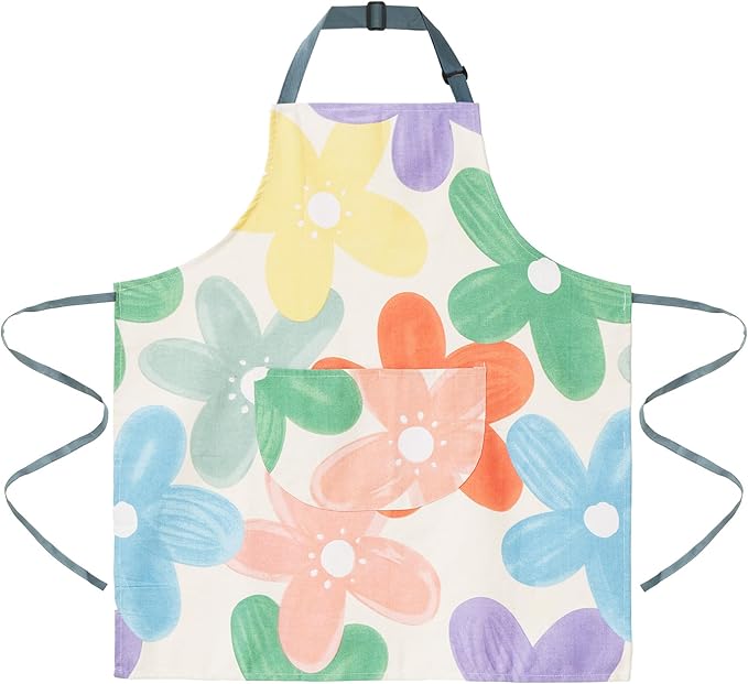 2 Pack Floral Apron for Women with Pockets, Adjustable Cotton Chef Aprons for Kitchen, Cooking, BBQ & Grill