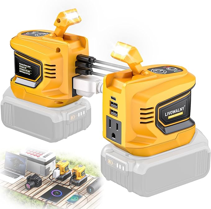 2PCS 200W Power Inverter for DeWalt, DC 20V to AC 110-120V Battery Inverter, Portable Battery Adapter Phone Charger Converter with 2 USB & 1 Type-C & 1 AC Outlet for Camping Essentials (Tool Only)