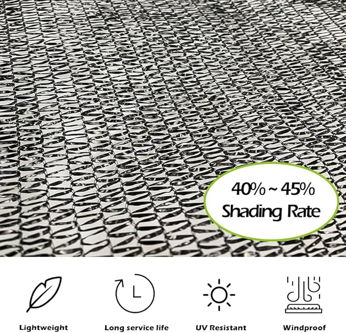 POYEE 40% 6.5ftx6.5ft Shade Cloth Garden Mesh Sun Shade Netting Sunblock Fabric with Grommets for Plants Heat Protection Patio Outdoor Greenhouse Pergola Vegetable Chicken Coop