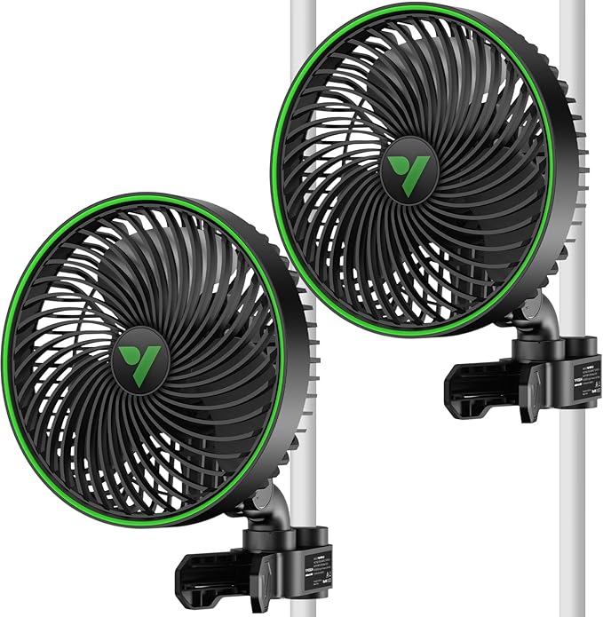 VIVOSUN 2-Pack AeroWave E6 Gen2, Grow Tent Clip Fan 6”, EC Motor, Smart Control, Powerful Oscillating Fan, Local Timer, Weatherproof IP54, for Hydroponics Circulation Cooling, Black