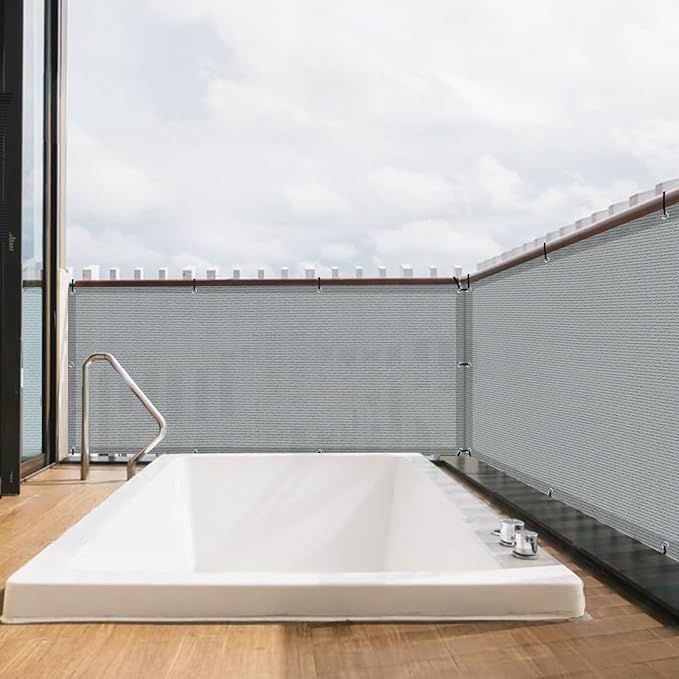 SUNLAX 2'6"x19.7' Light Grey Balcony Privacy Screen Fence Windscreen Cover Fabric Shade Netting Mesh Cloth with Grommets UV Protection for Patio, Backyard, Porch, Railing Shield 90%