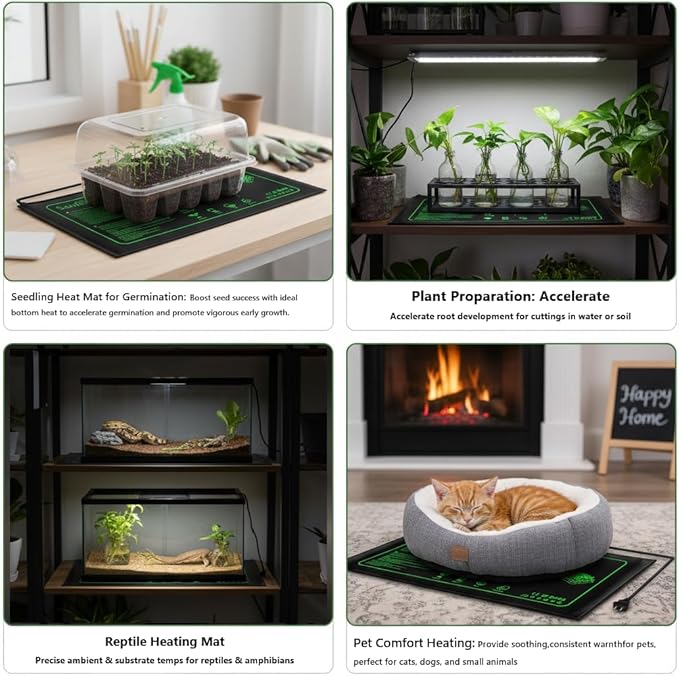 2 Pack Graphene Plant Heating Mat for 1020 Seedling Trays, 20W Waterproof Heating Pads for Seeds Germination and Microgreen Trays Thick and Reusable Gardening Gifts