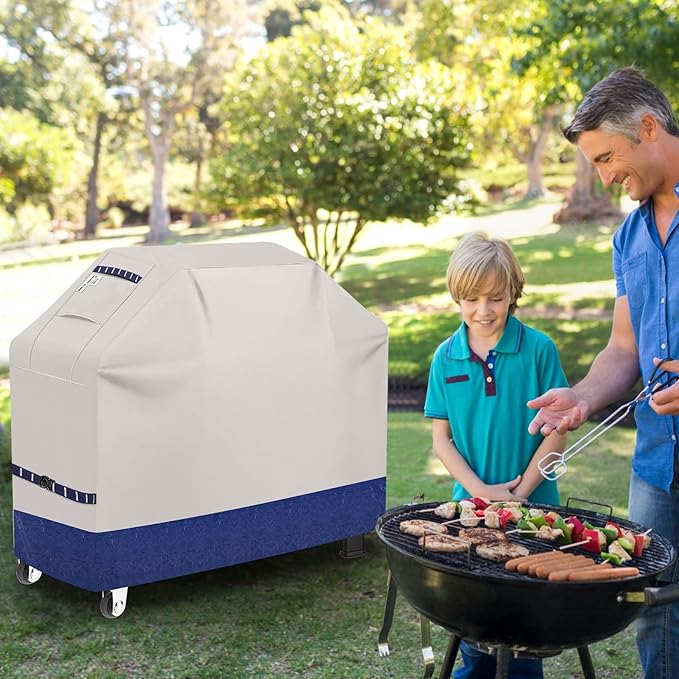 Grill Cover 600D Heavy Duty, Universal Fit Waterproof BBQ Grill Protector with Adjustable Straps, Weatherproof Outdoor Oven Cover for All Seasons