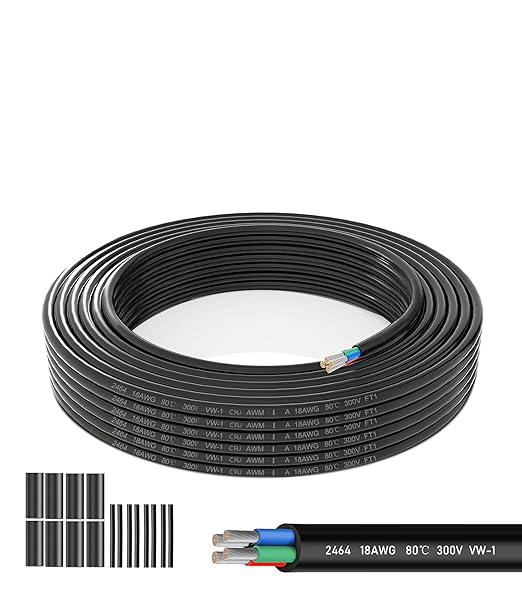 18 AWG 4 Conductor Electrical Wire-18/4 Gauge Stranded PVC Cord-Oxygen-Free Tinned Copper Core,12V/24V Low Voltage Flexible Cable for Automotive Marine LED Strips,Solar Lighting (49.21FT)
