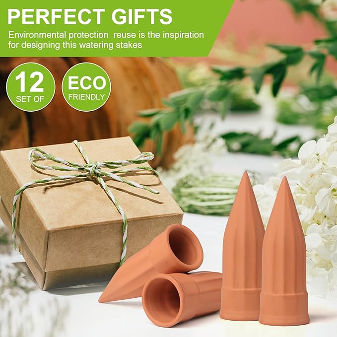 12 Pcs Self Watering Spikes Small Terracotta Plant Watering Stakes Devices Vacation Self-Watering Stakes for Indoor/Outdoor Plants