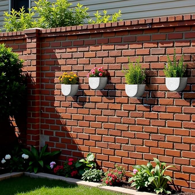 2 Pack Wall Hanging Planter Pots for Indoor and Outdoor Plants, 7 Inch Half-Moon-Shaped Plastic Wall Planter, Wall Mounted Succulent Planters (Speckled White)