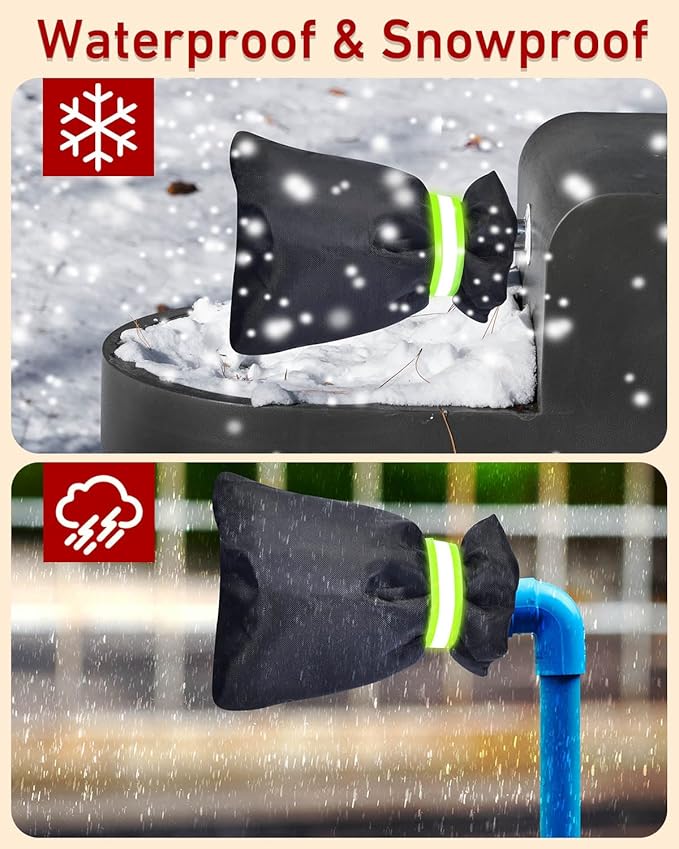 Outdoor Faucet Covers for Winter 3 Pack, Thickened Insulated Pipe Covers for Outside, Yard Maintenance Must Haves Reusable Waterproof Pipe Insulation Foam Tube, 7.7" H x 5.9" W, Black（Reflective