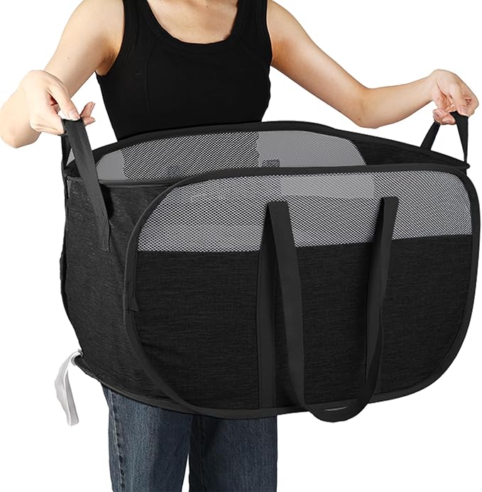 100L Collapsible Laundry Baskets, Tear Proof Pop Up Laundry Hamper with Dual Handles, Large Foldable Laundry Basket, Easy to Carry Laundry Hamper for Home, Laundry Room, Bedroom, Dorm, Travel Black