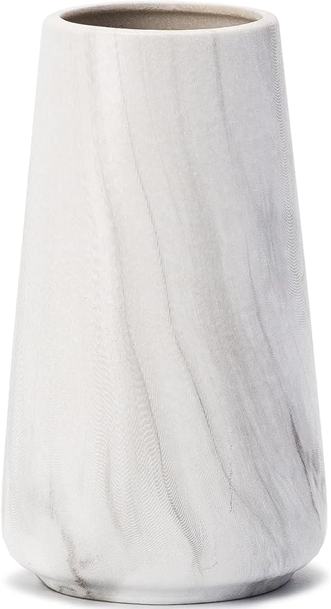 Marble White Vase - 6“ White Ceramic Flower vase, Boho Vases for Pampas Grass, Minimalist Modern vases for Home Decor, Table Shelf Living Room Farmhouse Decor
