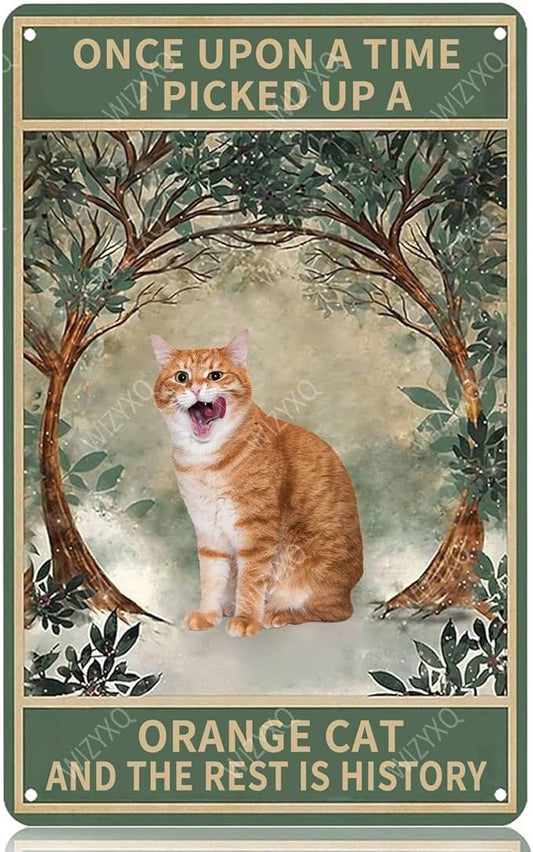 Metal Signs Once Upon A Time I Picked Up A Orange Cat And The Rest Is History Vintage Tin Sign for Home Office Kitchen Bar Cafe Garden Wall Decor 12x8 Inch
