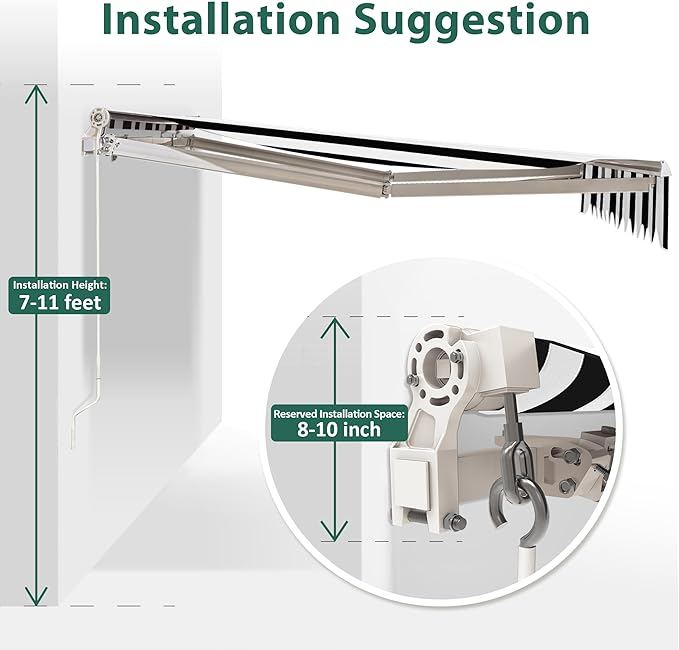 MCombo 9.9x7.8 Feet Manual Retractable Patio Door Window Awning Sunshade Shelter Outdoor Canopy,0810 (White with Black Stripes, 9.9'(L) x 7.8'(W))