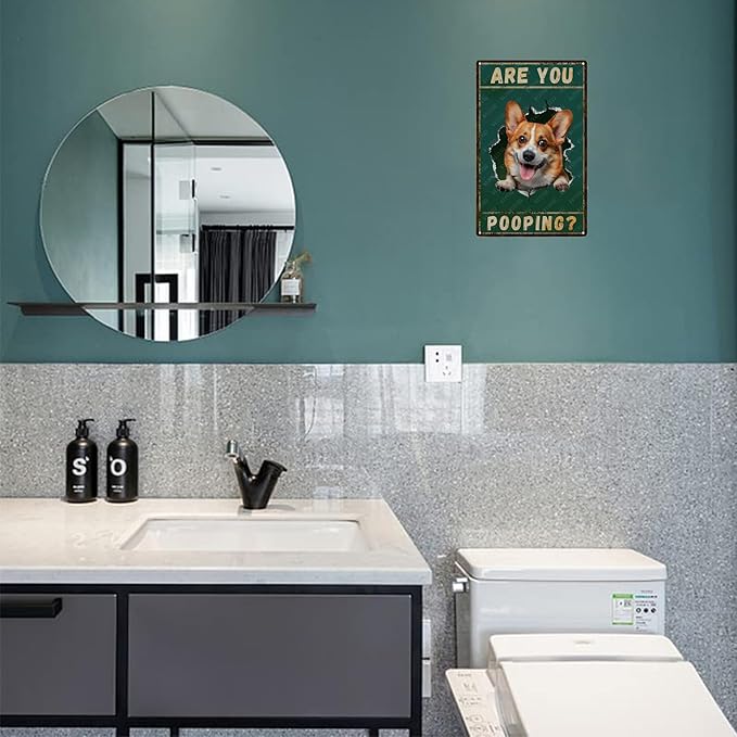 Metal Signs Are You Pooping Corgi Tin Sign Vintage Wall Decor for Home Living Room Bathroom Toilet 12x8 Inch