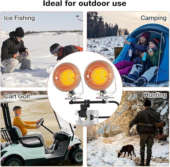 ThermoMate Propane Tank Top Heater 30000 BTU With Tip-over Protection, Portable Dual Burners With Adjustable Heat Settings for Camping, Garage, Ice Fishing, Golf Cart