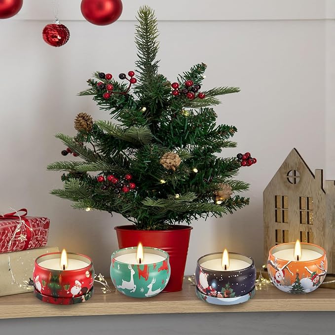 24 Pack Christmas Scented Candles - Natural Soy Wax, Smokeless Clean Burning, Cotton Wick, 2.5oz Mini Jar Candles for Holiday Gifts, Home Decor, Christmas Party Favors