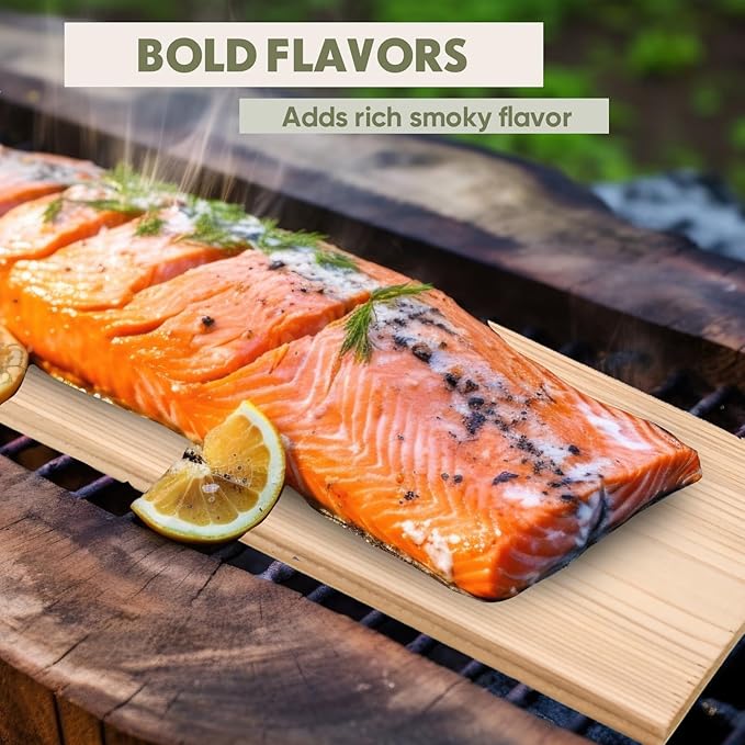 Landical 6 Pcs XL XXL XXL Large Cedar Planks for Grilling Salmon Thicker Design Full Filet of Salmon Meat Fish and Veggies Adding Extra Smoke and Flavor Soaking Fast Easy to Use (15 x 7 Inches)