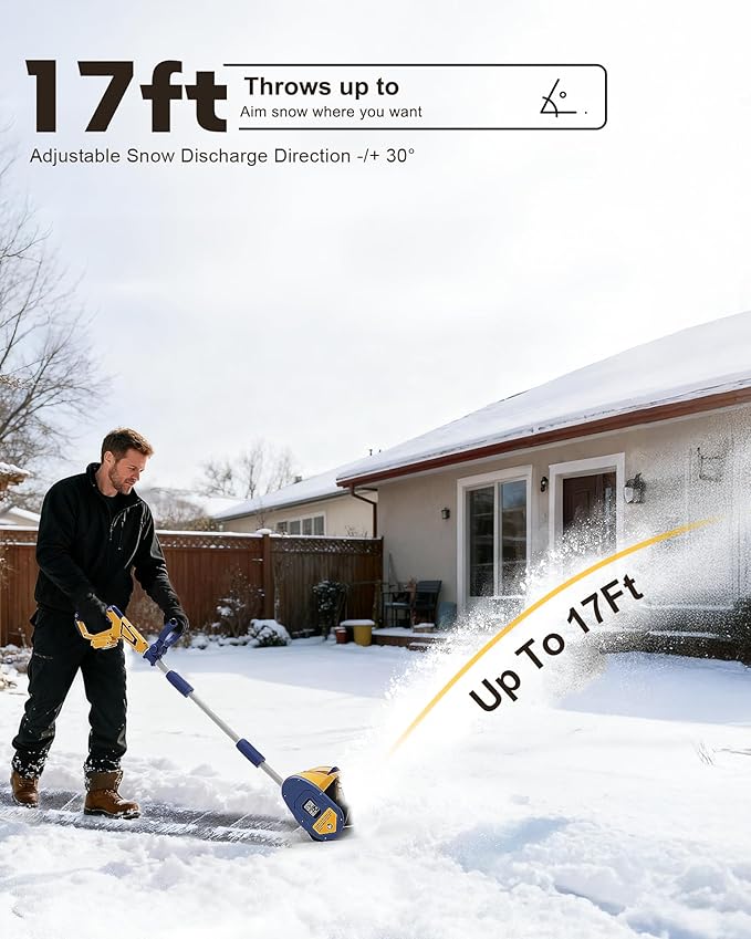 Mellif Cordless Snow Shovel, 12-Inch Brushless Snow Blower Compatible with DeWalt 20V MAX Battery, Includes 4.0Ah Battery & Charger Kit, Lightweight with Adjustable Chute, Weather-Resistant