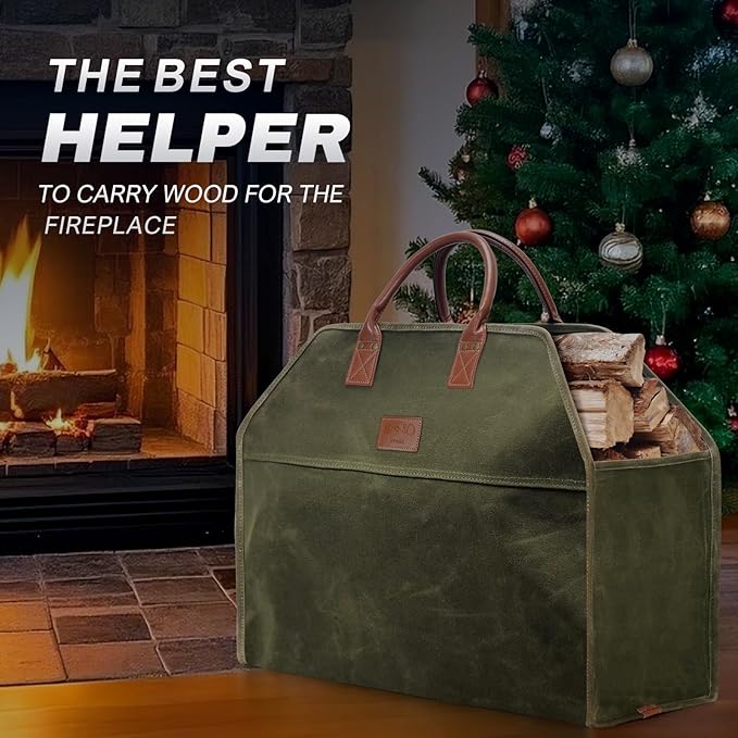 INNO STAGE Heavy Duty Firewood Log Carrier Tote Bag, Large Wood Storage Hay Hauling for Fireplace Fire Pit Outdoor Camping, BBQ Barbecue