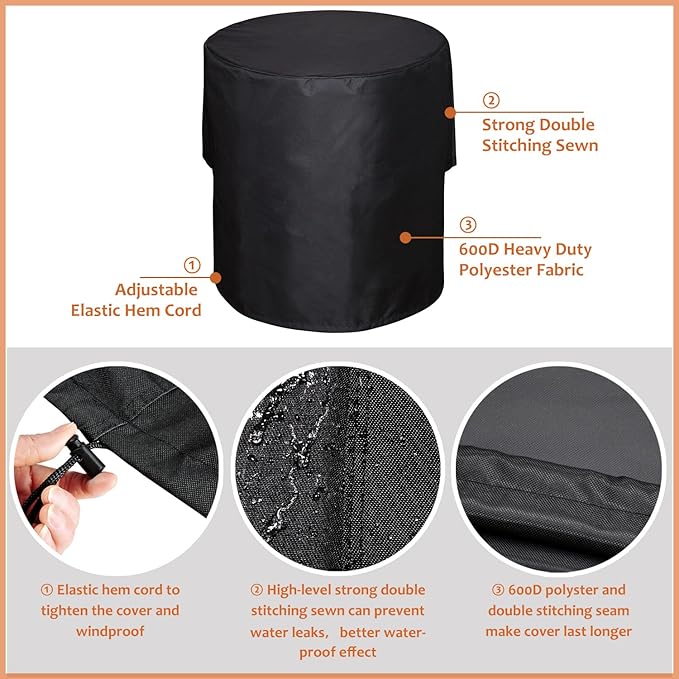SheeChung Outdoor Fireplace Cover for Fire Sense 01471 Fire Pit,Waterproof Round Grill Cover 30 Inch,Heavy Duty 600D Outside Round Covers for BBQ Grill Smoker,UV Resistant,30" Dx43 H