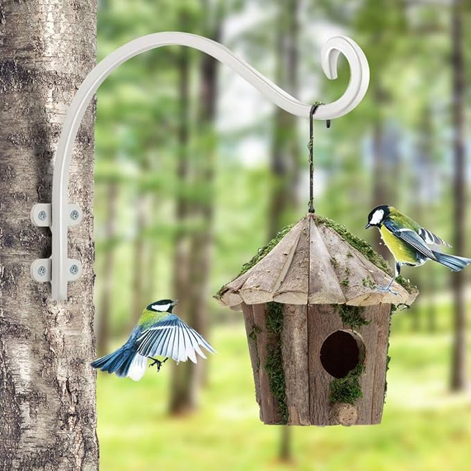 12 Inch Plant Hangers Outdoor 2 Pack White, Heavy Duty Plant Hanging Bracket Hook for Flowers Baskets Planter Pots Bird Feeder Lanterns Wind Chimes Outdoor Indoor