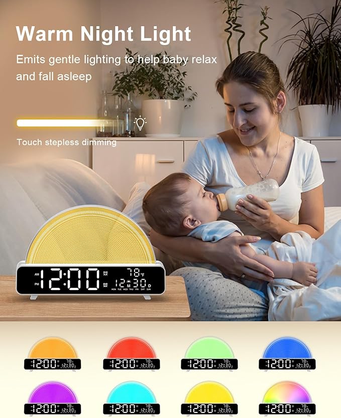 Sunrise Alarm Clock Wake Up Light with Sunrise Simulation White Noise Machine Touch Control Bedside Lamps Colors Atmosphere Lamp 30/60/90 Sleep Timer 13 Nature Sounds