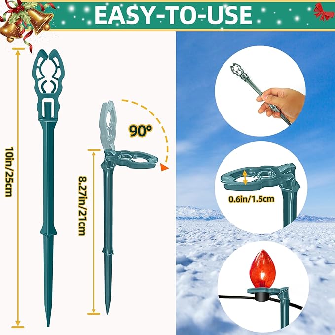 10 Inch Christmas Light Stakes Lawn Garden Stakes Replacement Yard Stakes for Outdoor Lights Path Stakes C7 C9 String Light Holder for Patio Path Decoration (50pack)